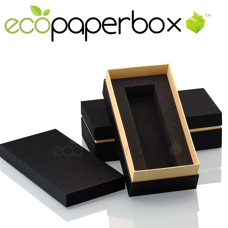 Custom Black Rigid Cardboard Gift Box for A Wine Bottle and Glass 