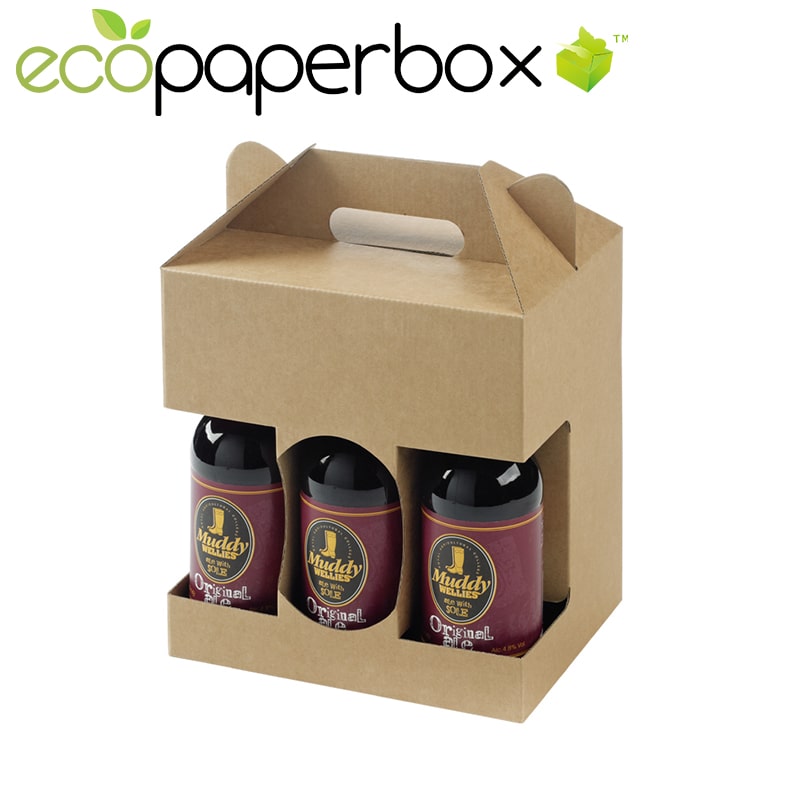 Custom 3 Bottles Wine Cardboard Corrugated Gable Boxes with Window  
