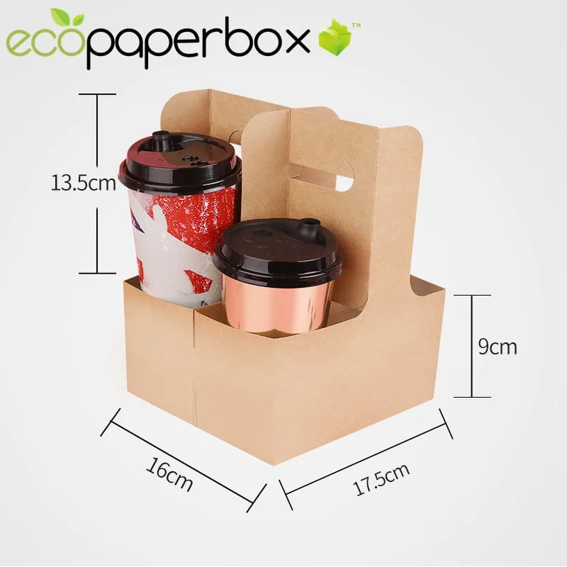 4 Cup Kraft Coffee Carrier with handles Can Drink Holder - 4